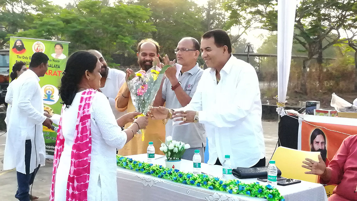 Sancoale Sarpanch and Chief Guest for the occasion Shri Ramakant Borkar being felicitated. 